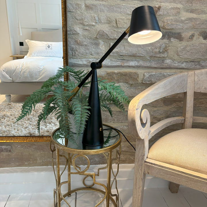 Pivoting Table Lamp in Black and Antique Brass