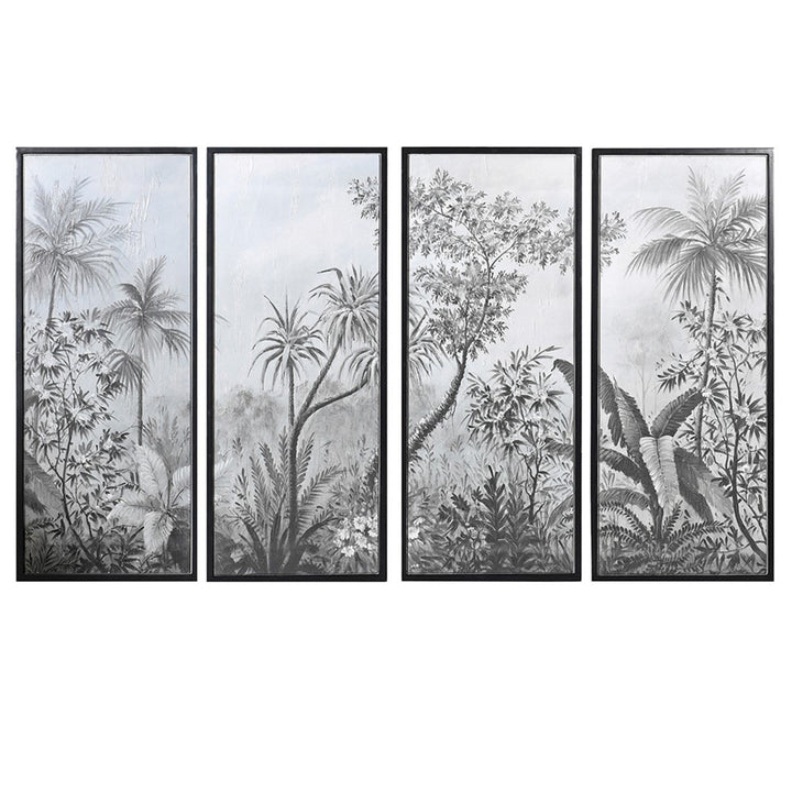 Botanical Scene Monochrome Artwork - Set of 4