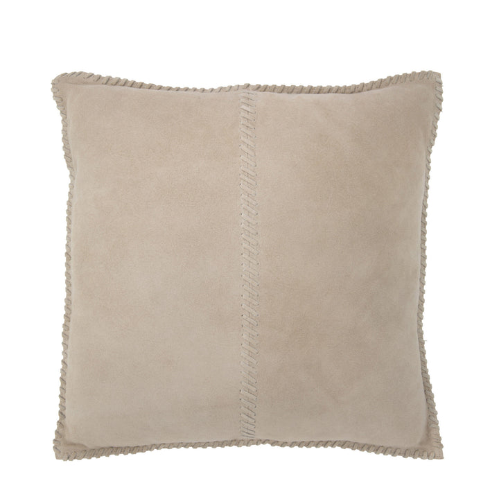 Beige Leather Blanket Stitch Detail Cushion